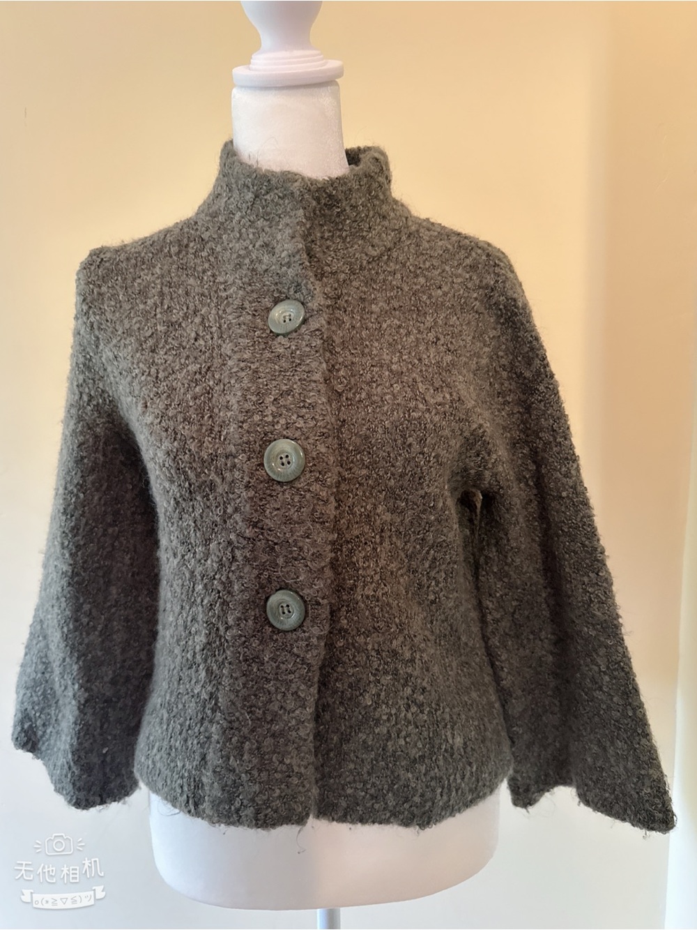 A. Giannetti Olive Green Bouclé Teddy Jacket with Button Front